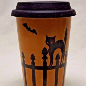 Longaberger Pottery Halloween Travel Cup with Lid, Certificate and Box